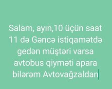 Avtobus qiyməti Bakı Gəncə , Gəncə Bakı